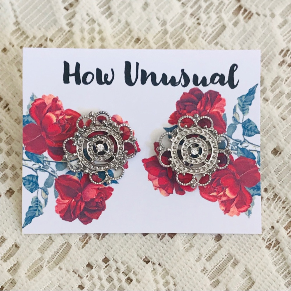 Vintage Inspired Silver Floral Stud Earrings